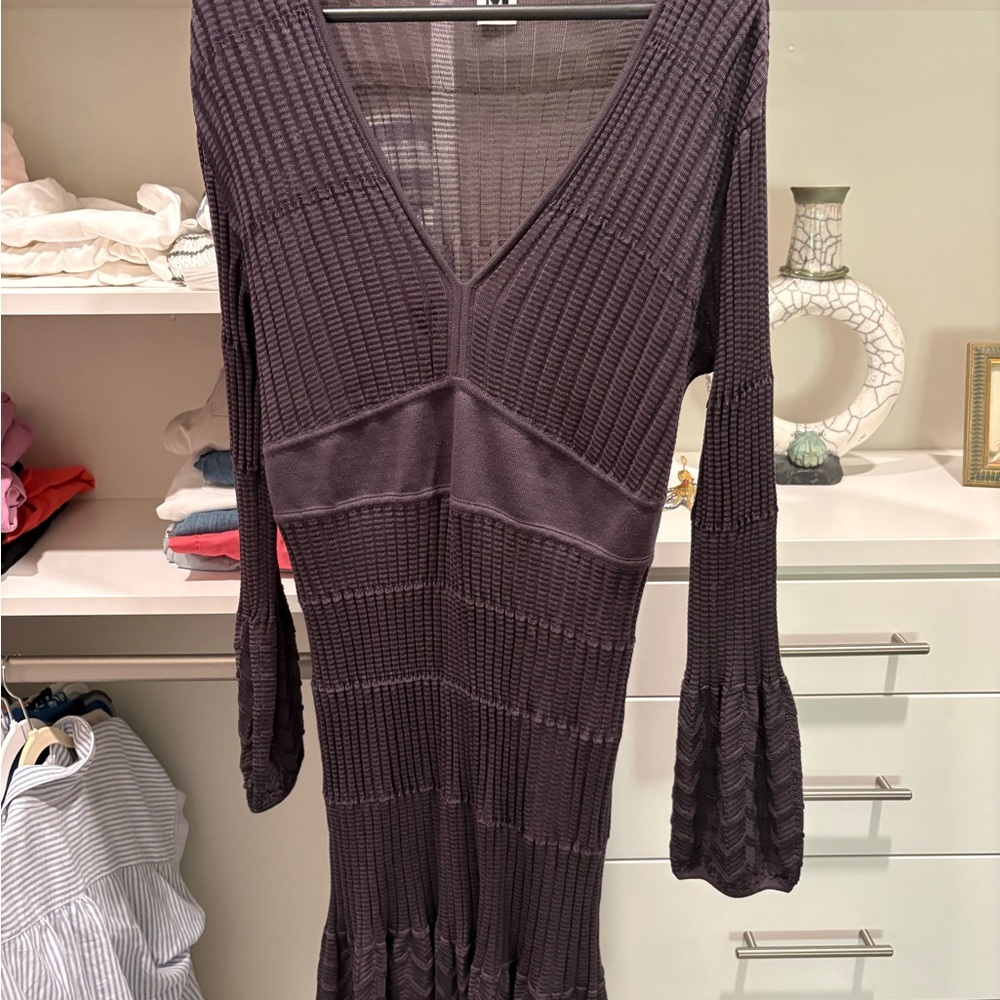 M by Missoni Charcoal grey,Long Sleeve knitted Dress. There is an attached slip